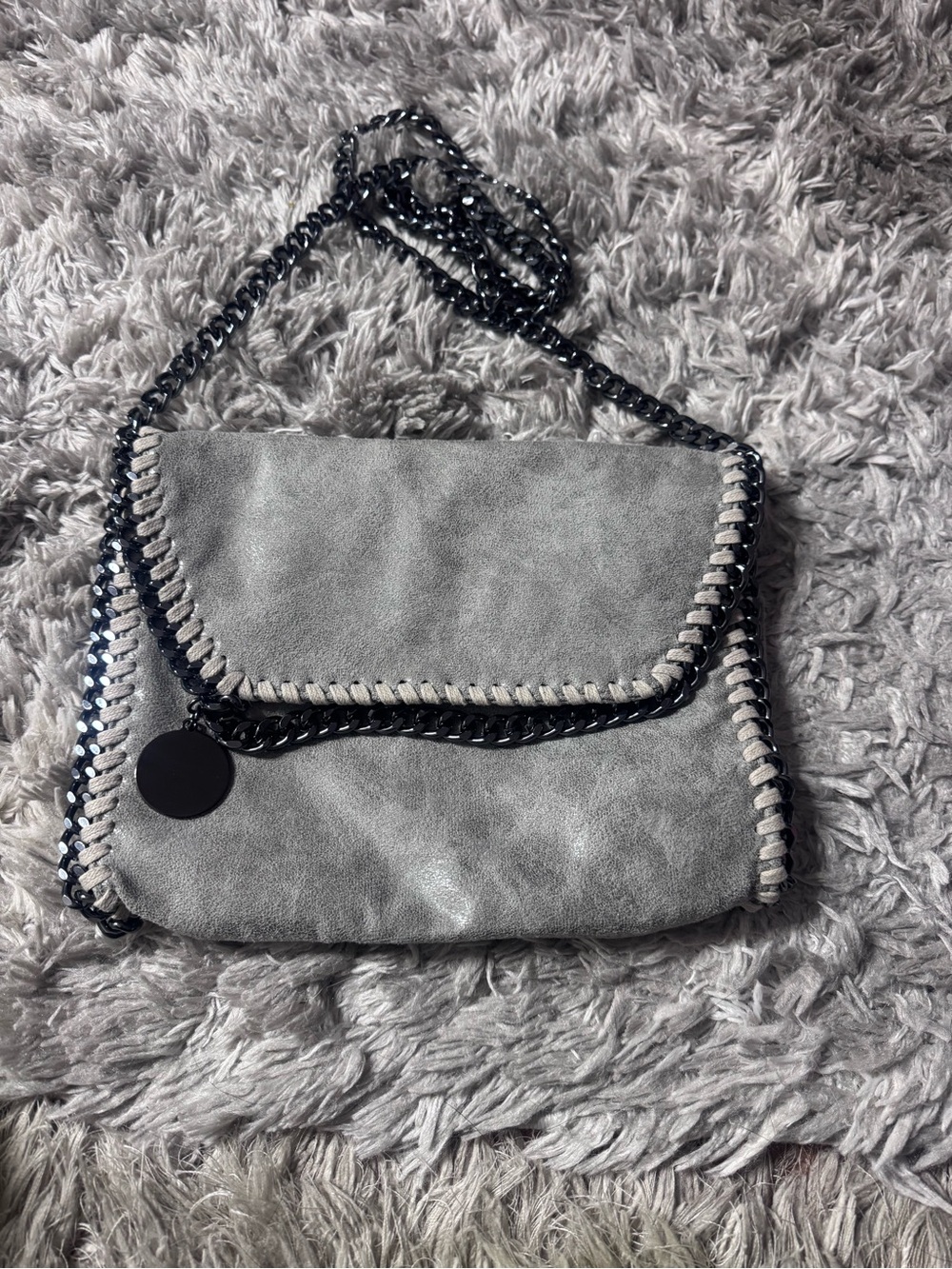 Gray Whipstitch Chain Shoulder Bag
